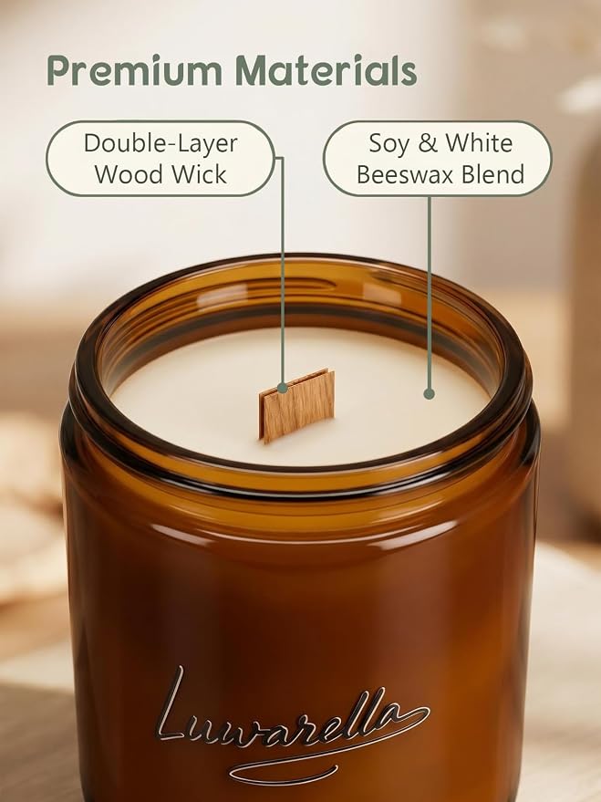Sleep Candle Wooden Wick Soy Wax 48Hr | Natural Essential Oil Candle in Amber Glass for Nighttime Relaxation & Meditation