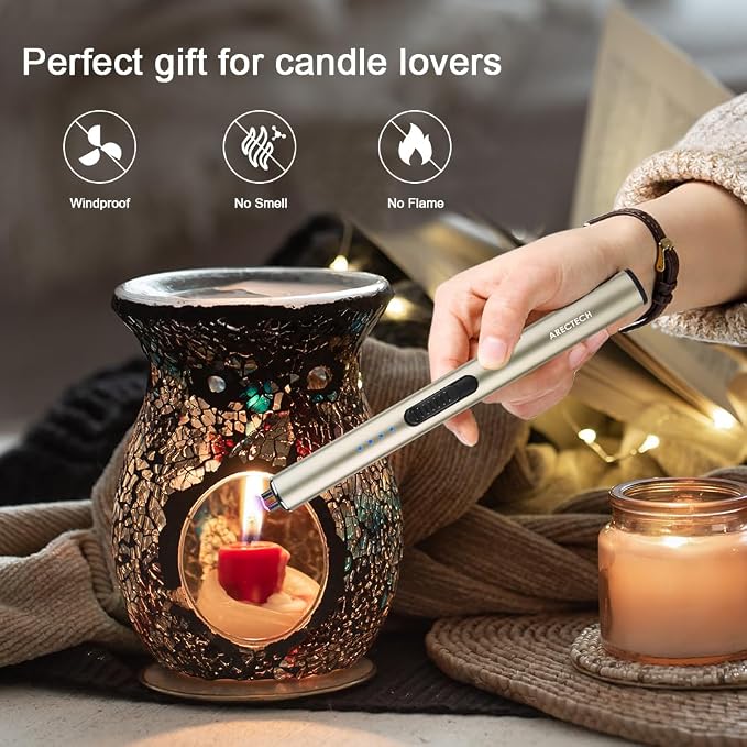 ARECTECH Electric Candle Rechargeable Lighter Arc Plasma Lighter for Candle Kitchen Camping Christmas Type-C Gold