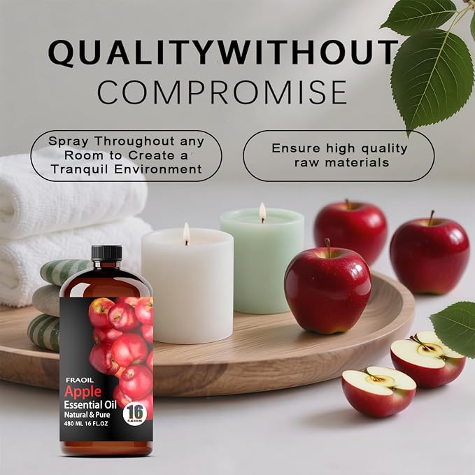 Apple Essential Oil, Apple Oil 16 Fl Oz 480 ML for Diffuser Humidifier Yoga Cleaning DIY Candle Soap Making Perfume Gift for Women Essential Oils FRAOIL (Apple 16 Fl Oz (Pack of 1))