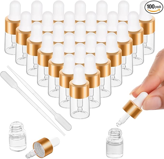 100 Pack Mini Dropper Bottle for Cuticle Oil, 2ml Small Sample Essential Oil Dropper Bottles for Travel, Clear Empty Vails for Cosmetic Perfume