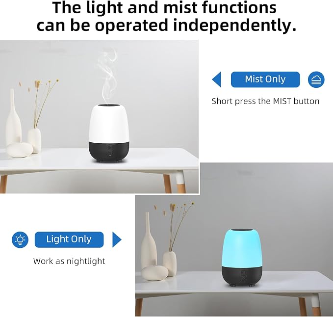 SPLITSKY 150ML Rechargeable Battery Powered Essential Oil Diffuser, 7-Hour Run time, 7-Color LED Lights, Cordless Portable Aromatherapy Diffuser for Home, Office, Travel (Black)
