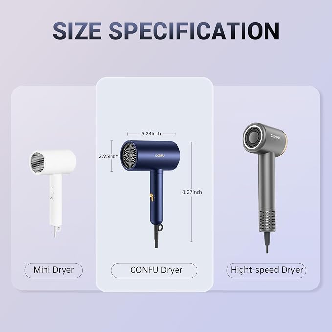 CONFU Diffuser Hair Dryer for Curly Hair,1500W Fast Drying Blow Dryer with Diffuser for Women,Compact & Portable Negative Ion Hairdryer,Mini and Foldable Blowdryer Design for Travel(Blue)