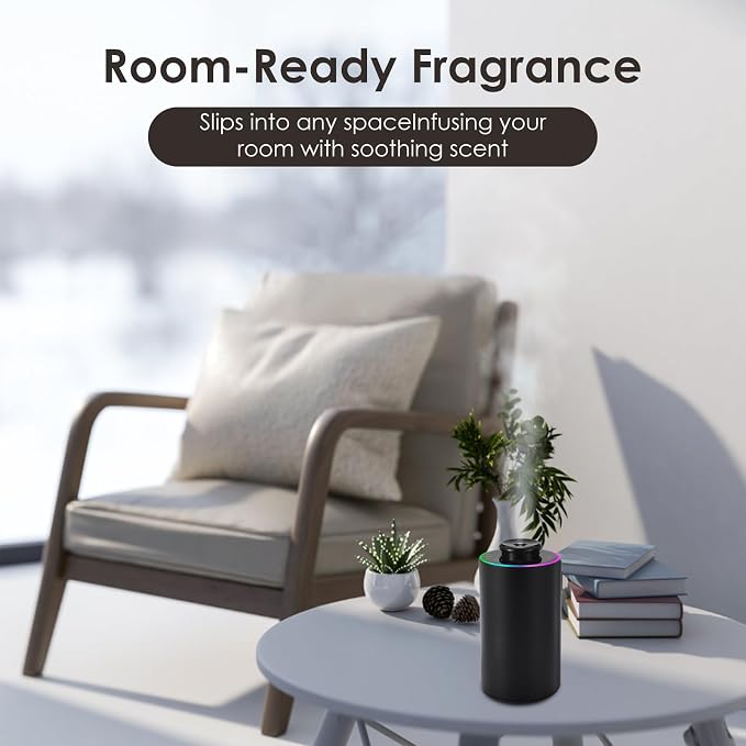 Waterless Essential Oil Diffuser with 8 Color LED Night Light, 3 Mist Levels & Timers, Portable Rechargeable Aromatherapy Diffuser for Home Car Room Studio Office, Metal (Black)