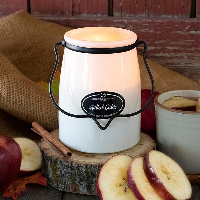 Milkhouse Candle Company Mulled Cider Soy Candle - Apple Cider | Cinnamon & Clove | Orange Zest Scented - 22 oz Butter Jar with Lid, 120+ Hour Burn Time, Made in the USA