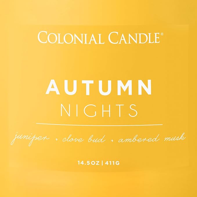 Colonial Candle Autumn Nights Scented Jar Candle, Pop of Color Collection, 3 Wick, Yellow, 14.5 oz - Up to 60 Hours Burn (Pack of 2)