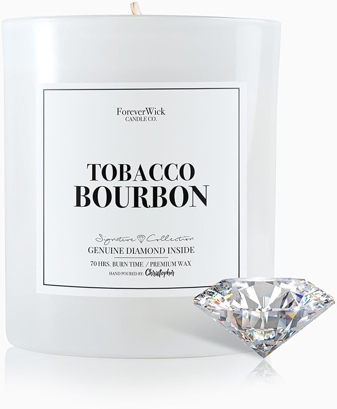 Foreverwick Tobacco Bourbon Diamond Candle | Scented Jar Candle | Premium Natural Soy Wax | Strong Scented Candles for Decor | 14 oz & 70 Hours Burning Time