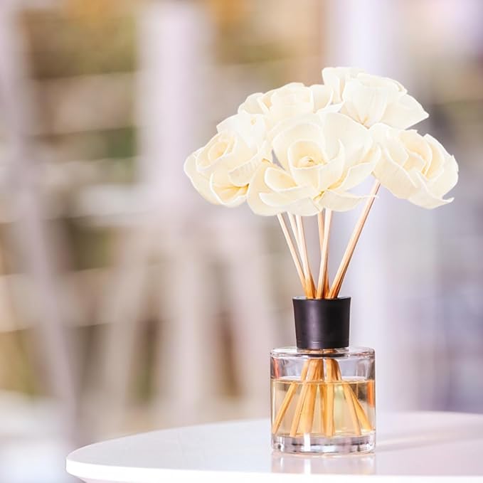 5 Pcs Flower Scent Diffuser, Natural Flower Scent Oil Diffuser Sticks, Aromatherapys Reed Flowers for Home, Bathroom, Office (Camellia), White, KA027-YON-YB