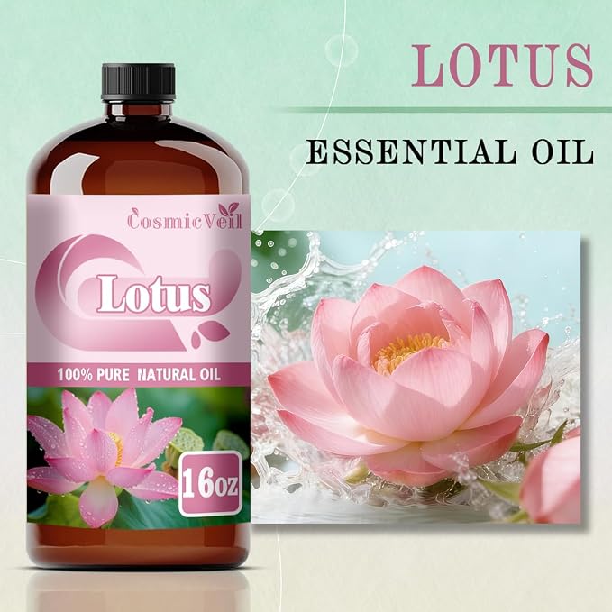 Lotus Essential Oil Lotus Oil for Aroma Diffuser,Humidifier,Home Fragrance,Cleaning,Body Care,Massage,Yoga,DIY Candle,DIY Soap CosmicVeil（Lotus，16 Fl Oz (Pack of 1)）