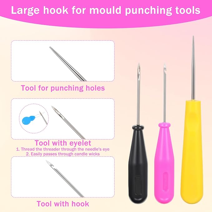 10Pcs Candle Punch Wicking Needle Tools, Candle Needle Kit with Hooks - Mold Hole Punch Candlewick Inserting Tool for Silicone Mold Making