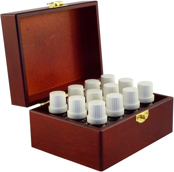 Super Explorer Aromatherapy Kit by Organic Aromas - 1 Elegance Essential Oil Diffuser and 12 100% Pure Essential Oils in 10ml Bottles - Handsome Wooden Storage Box
