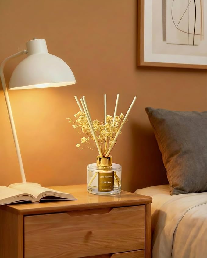 Reed Diffuser Set-Vanilla Scent Fragrance Oil Diffuser with 6 Reed Sticks | Home & Bedroom Bathroom Decor,3.38 fl oz (100ml)