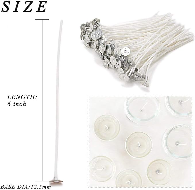 EricX Light 100 Piece Natural Candle Wick, Low Smoke 6" Pre-Waxed & 100% Natural Cotton Core,For Candle Making,Candle DIY