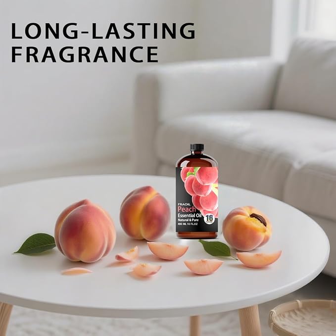 Peach Essential Oil, Peach Oil 16 Fl Oz 480 ML for Diffuser Humidifier Yoga Cleaning DIY Candle Soap Making Perfume Gift for Women Essential Oils FRAOIL (Peach 16 Fl Oz (Pack of 1))