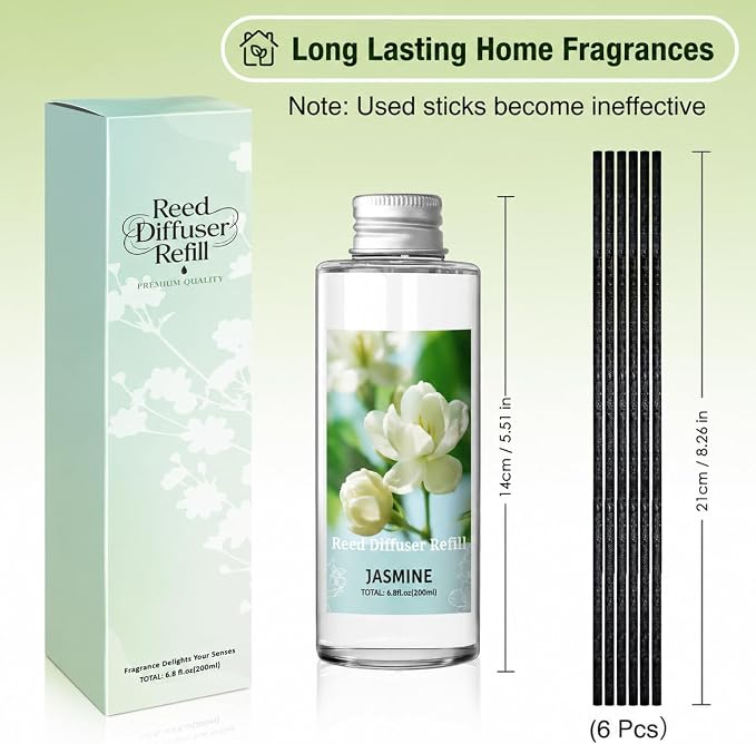 SCENTORINI Reed Diffuser Oil Refill, Jasmine Diffuser Oil 6.76 Fl Oz, Natural Scented Essential Oil Refill Long Lasting Summer Home Fragrance for Room Spa Aromatherapy Bathroom Home Decor