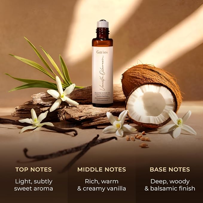 Gya Labs Vanilla Oleoresin Essential Oil Roll On - 0.34 Fl Oz - Travel Size Roller for Camping, Skin, Aromatherapy Relief, Convenience