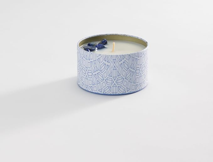 Luxury Candle Tin, 4 OZ, Calm - Sodalite Crystal Infused - Scents of Chamomile, Howood, & Sage - Destress, Insight, Serenity, & Peace - Coconut Wax Blend, Essential Oils, Dr. Developed