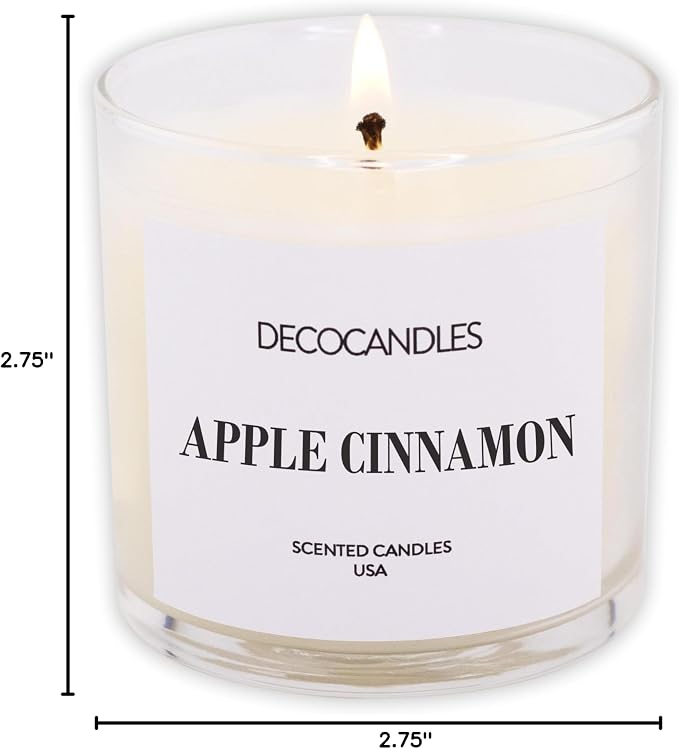 DECOCANDLES Apple Cinnamon Home Fragrance Candle, 6 Oz Soy Wax Blend Scented Candle, Long Burn Time