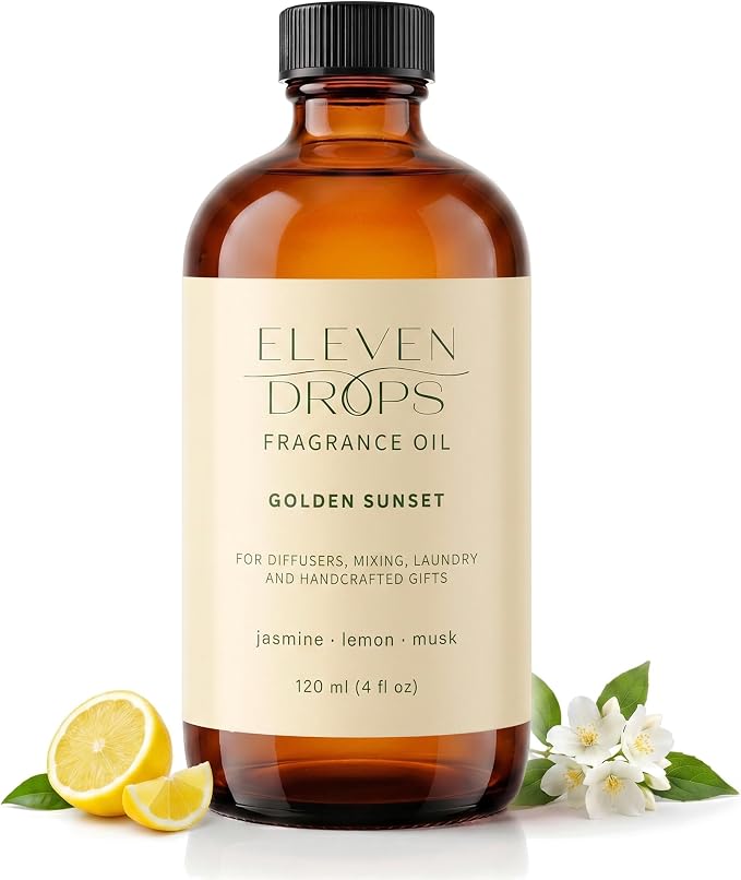 Golden Sunset Fragrance Oil | Jasmine, Lemon & Musk Notes | Long Lasting Scent Reed Diffuser Oil for Home, Office, Hotel, Spa, Car & Linen Spray | Pet Friendly IFRA Compliant, 4 oz