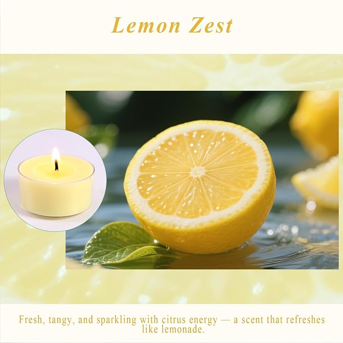 Scented Tea Lights Candles, Lemon Zest, 8 Pack – Soft Yellow Scented Tealight Candles – 100% Palm Wax, 6 Hour Burn Aromatherapy Tea Light Votive Candle for Holiday Brunch, Kitchen Decor, Summer Fresh