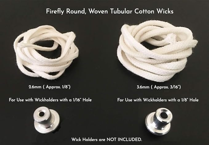 Firefly Brand - 5 Feet of 3.6mm Braided Eco Cotton Replacement Wick for Oil Lamps and Candles for Round Wick Holders