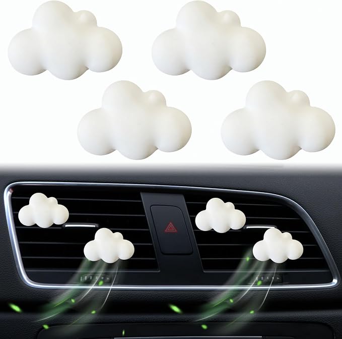 4 Pcs Cloud Air Vent Clips, Cute Cloud Car Air Fresheners Vents Clips Funny Automobile Diffuser Vent Clips Car Interior Decor Charm Cute Automobile Accessories Decoration for Women