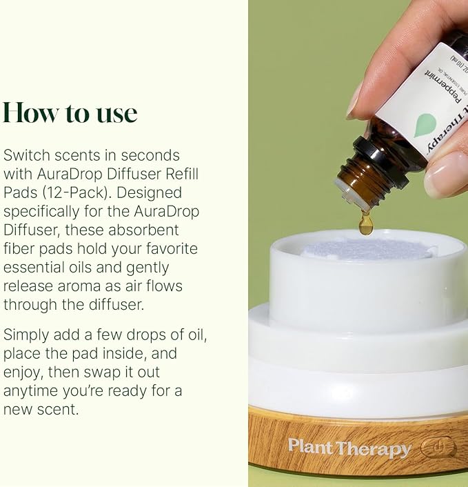 Plant Therapy Home AuraDrop Diffuser Refill Pads 12-Pack - Refill Pads Designed for Auradrop Diffuser, Switch Scents Anytime, 12 Refill Pads Included