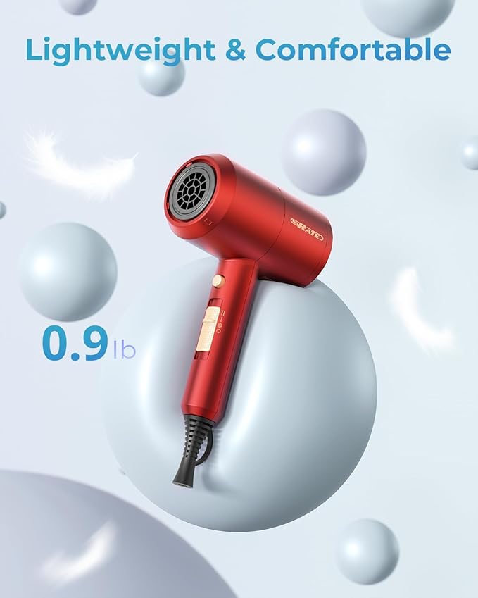 SHRATE Ionic Hair Dryer with Diffuser | Professional Blow Dryer for Curly, Frizzy & All Hair Types | Low Noise & Gentle for Sensitive Hair | Compact & Portable Design for Home, Travel, Women & Men