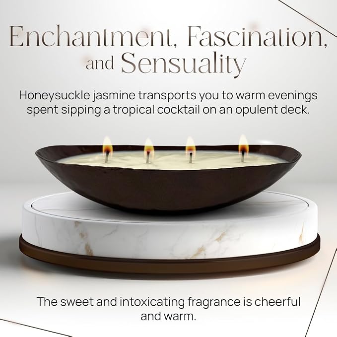 Dough Bowl Candle Co. Luxury Candle - Scented Luxury Candles for Home, 12x5x2 Inch Vessel for Women and Men, Fancy 4 Wick for All Occasions (Bronze, Honeysuckle Jasmine)