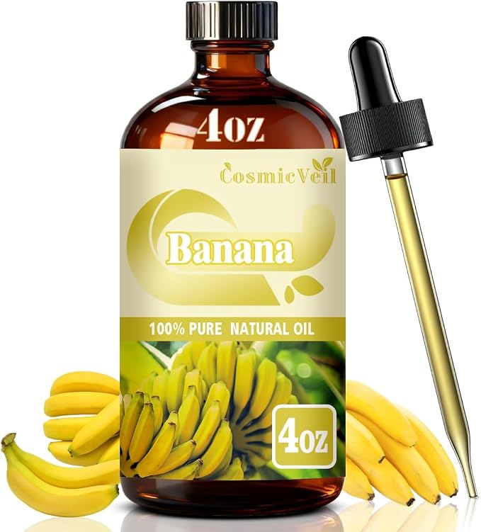Banana Essential Oil Banana Oil for Aroma Diffuser,Humidifier,Home Fragrance,Cleaning,Body Care,Massage,Yoga,DIY Candle,DIY Soap CosmicVeil（Banana，4 Fl Oz (Pack of 1)）