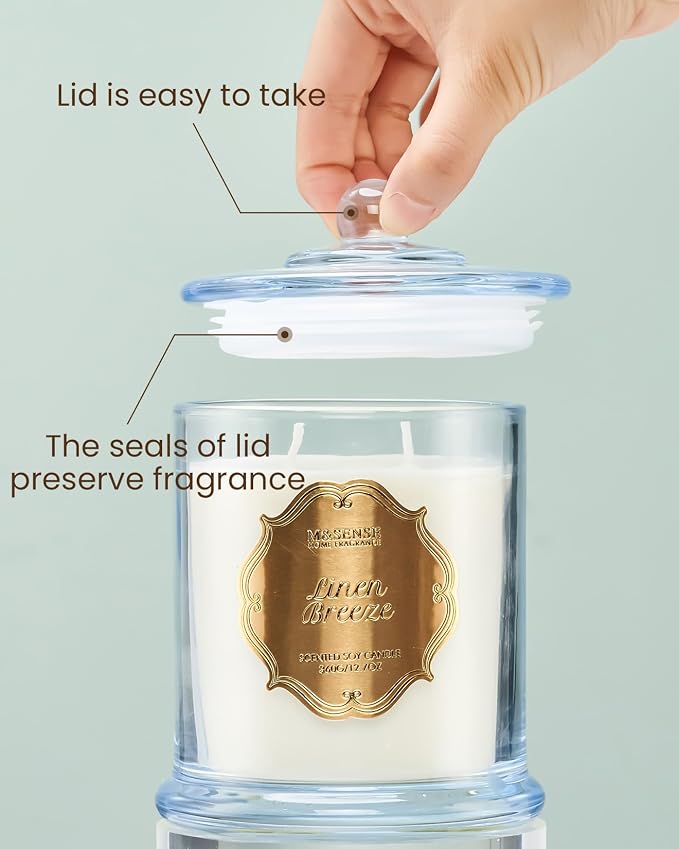 M&SENSE Linen Scented Soy Candle, 2 Wick 75H Clean Summer Fragrance | Non-toxic, Clean Refresh Scented Candles, Long-lasting Burn Housewarming Gift