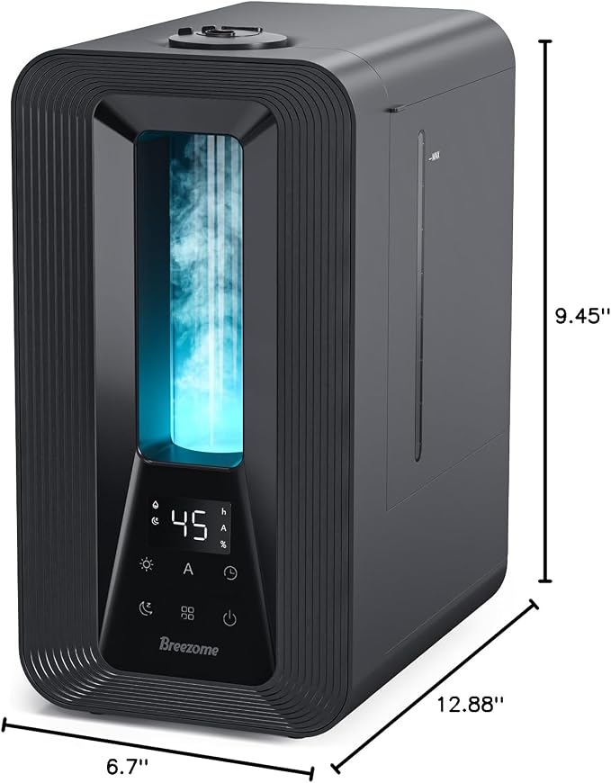 BREEZOME 6L Humidifiers for Bedroom, Cool Mist Top Fill Humidifier with Aroma Diffuser, Humidistat, Night Light, 50H Runtime, Quiet Ultrasonic Humidifiers for Home Large Room, Baby Nursery, Plants