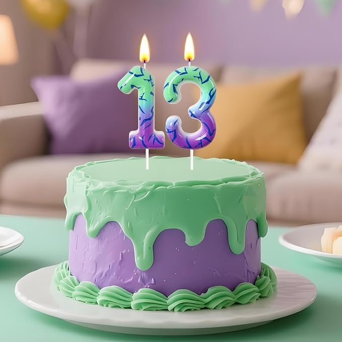 Number 3 Birthday Candle for Cake – Purple Green Gradient Number Candle with Mystic Rune Pattern, Decorative Cake Topper for Anniversary & Celebration