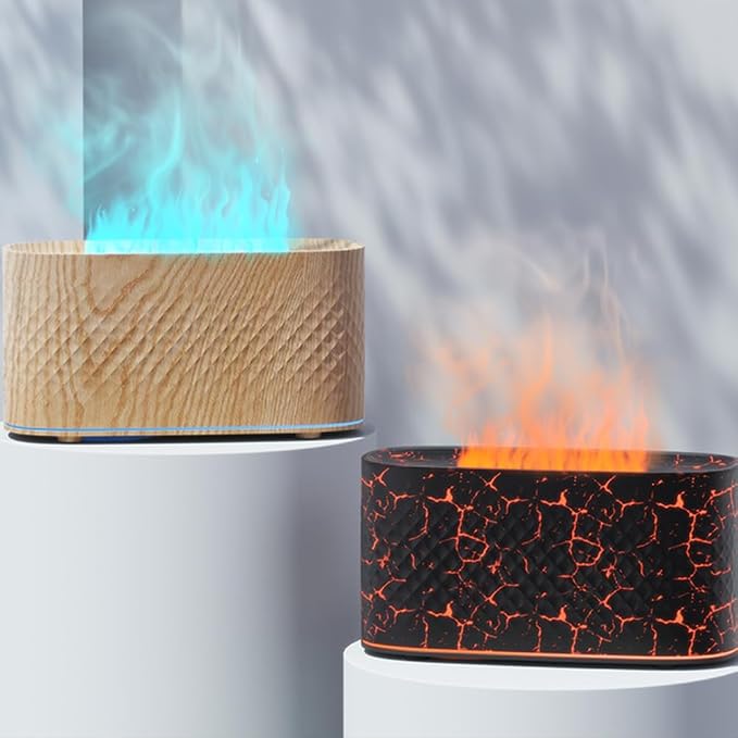 Protable Flame Effect USB Aroma Diffuser - 160 Capacity Essential Oil Humidifier with Auto Shut-Off, Waterless Protection & Mist Projector for Home/Bedroom Relaxation (Grain)