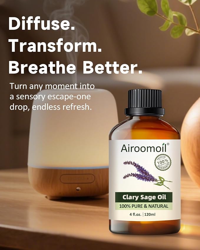 Clary Sage Essential Oil 4 fl oz – 100% Pure with Herbal & Soft Floral Aroma for Diffuser, Aromatherapy, DIY Blends, Everyday Fresh Scent – Large Value Size