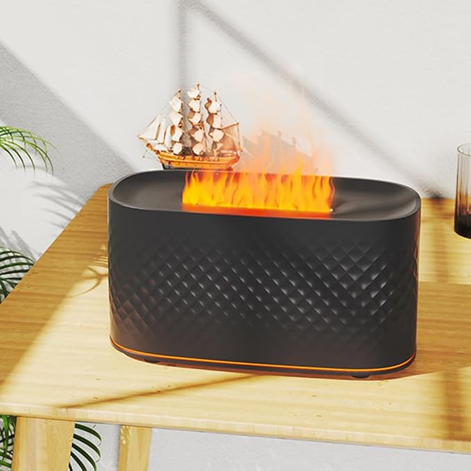 Protable Flame Effect USB Aroma Diffuser - 160 Capacity Essential Oil Humidifier with Auto Shut-Off, Waterless Protection & Mist Projector for Home/Bedroom Relaxation (Crackle Black)