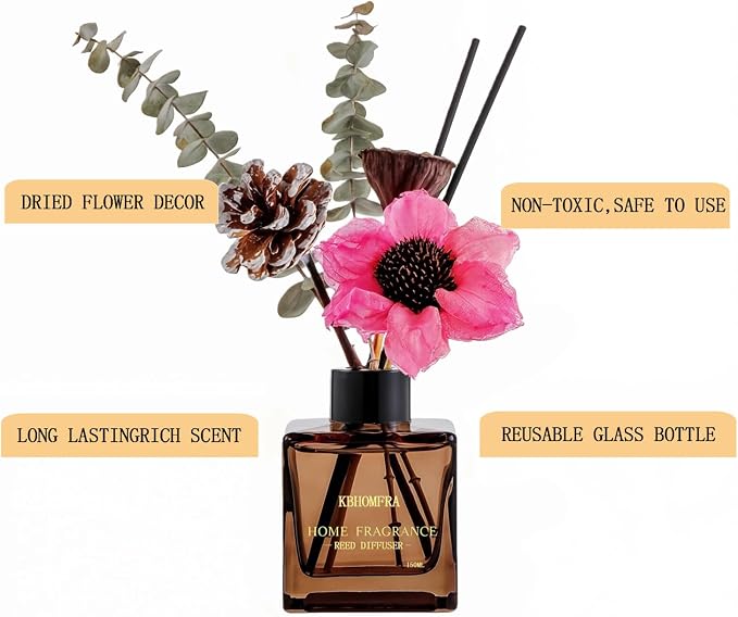 Jasmine Orange Reed Diffuser with Dried Flowers Diffuser Sticks 5.07fl.oz EssentialOil 90 Days Long-Lasting Scent for Home Livingroom Bedroom,Bathroom (Jasmine Tea)