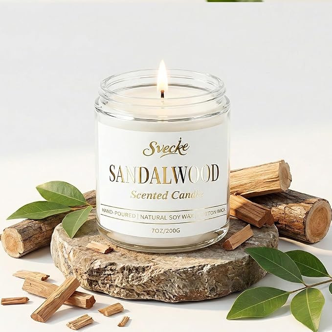 Sandalwood Scented Candle 7oz Soy Wax Jar Candle Long Burning Aromatherapy Candle for Home Bedroom Gift for Women Men Housewarming New Home Gift