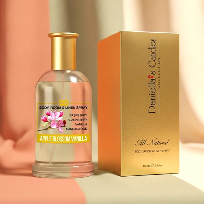 Daniella's Candles Apple Blossom Vanilla Perfume Body Room and Linen Spray, Natural Body Mist & Room Spray - 100ml/3.4oz