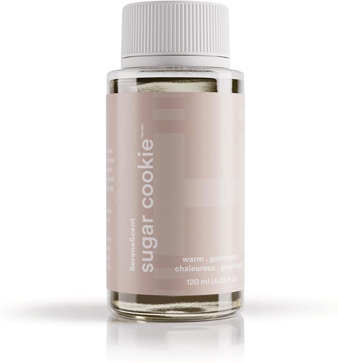 Homedics SereneScent Waterless Diffuser Oil Refill — Sugar Cookie (120ml). Clean, Safe & Decadent Vanilla Caramel Fragrance. Compatible with SereneScent Diffusers. Easy Twist Plug & Play.