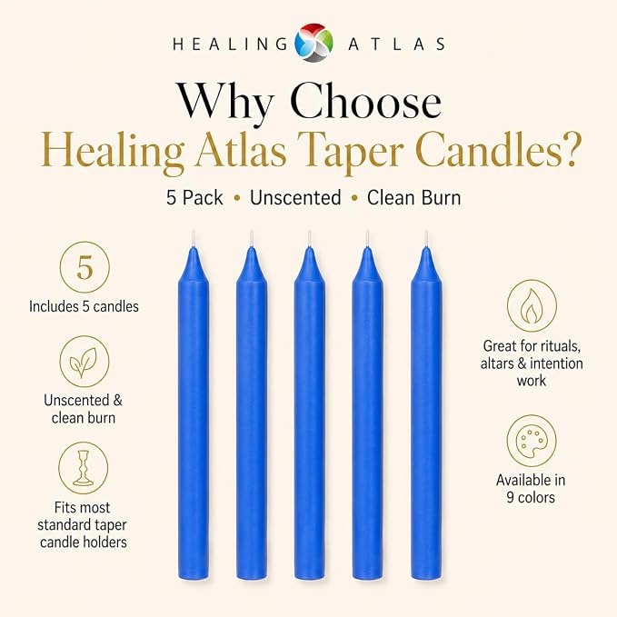 6 Inch Taper Candle 5 Pack Spell, Wicca, Santeria, Energized Candles Velas de 6 Pulgadas Paquete de 5 Velas (Blue)