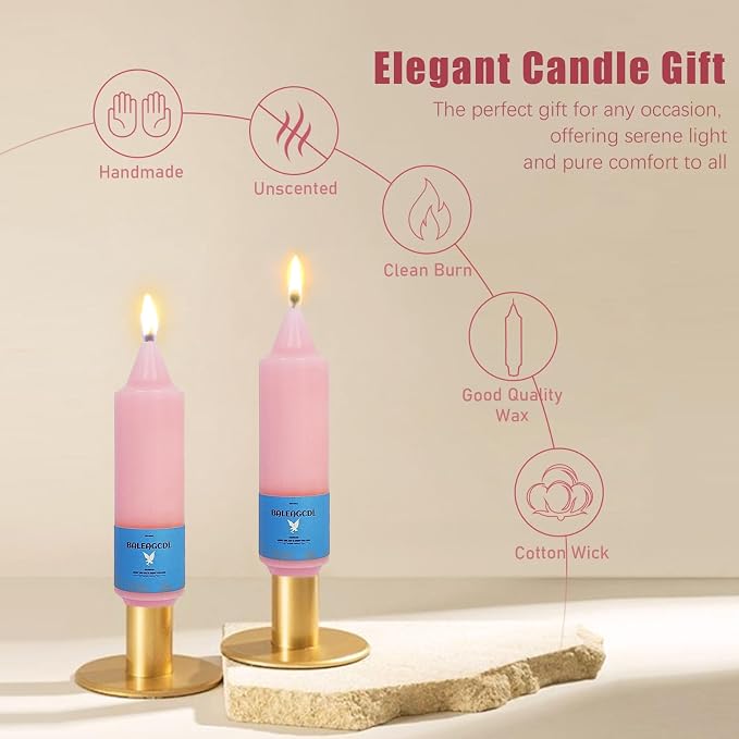 Smokeless Candlesticks Short Taper Candle,Unscented 5 Inches Pink Candle Sticks Dripless Tapered Candles for Weddings Décor Women Gifts(4pcs-Pink)