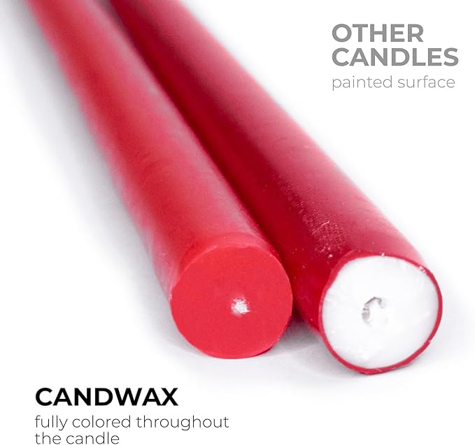 CANDWAX 8 inch Red Taper Candles Set of 4 - Unscented and Long Burning Candlesticks - Perfect as Dripless Candlesticks for Dinner or Holiday Home Decor - Red Candle Sticks
