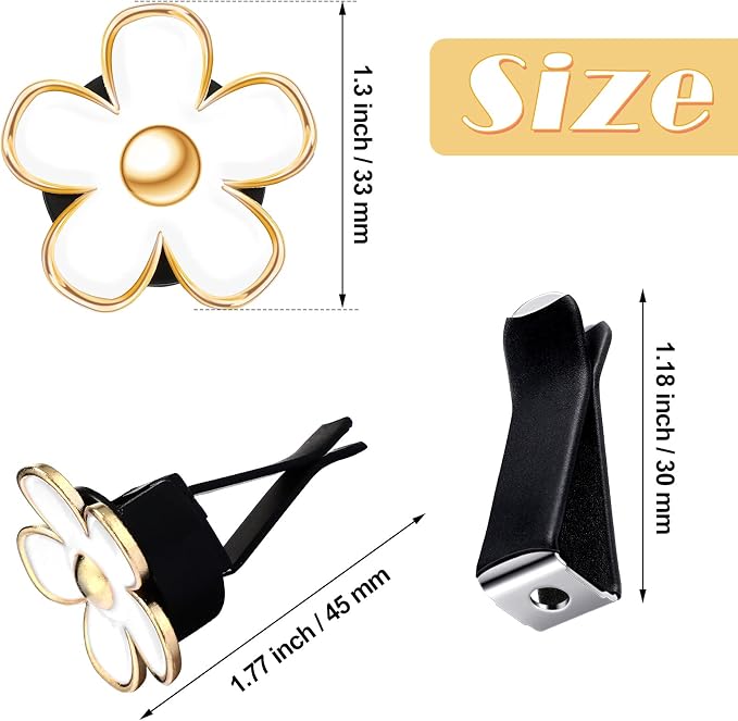 Frienda 6 Pcs Daisy Flower Air Vent Clip Accessories Air Conditioning Outlet Clip Car Air Freshener Dashboard Accessories Charm Car Inter Decor(3 cm, 3.3 cm,White)