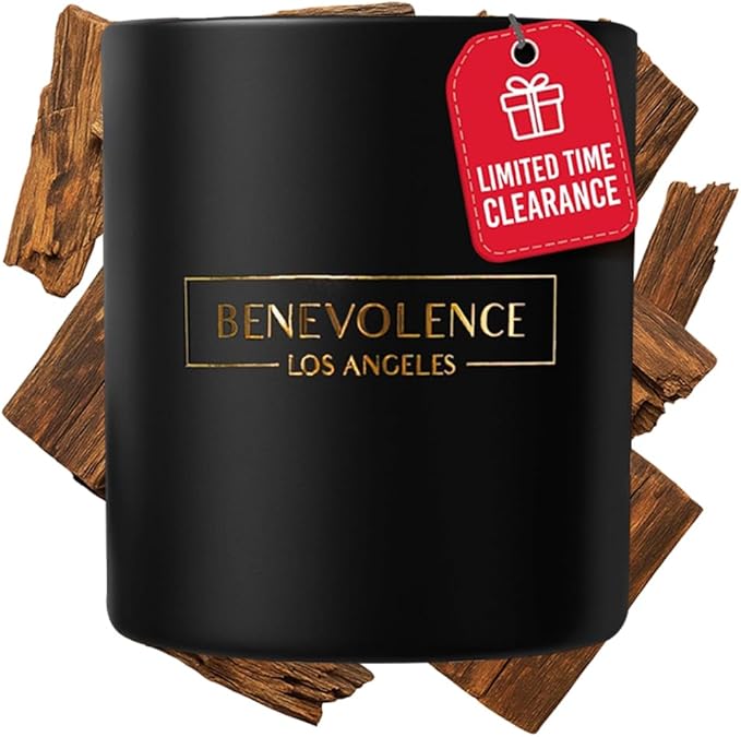 Benevolence LA Premium Oud Wood Scented Candle – Long-Lasting, 45-Hour Burn – Luxury Natural Soy Candle for Home – Aromatherapy & Room Decor – 8oz
