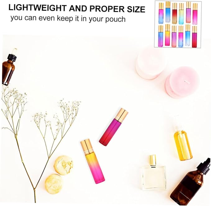 VICASKY 20pcs 10ml Essential Oil Roll-on Bottles with Gradient Colored Caps Refillable Glass Roller Bottle Kit for Aromatherapy and Perfume Portable Subpackaging for Travel and Daily Use