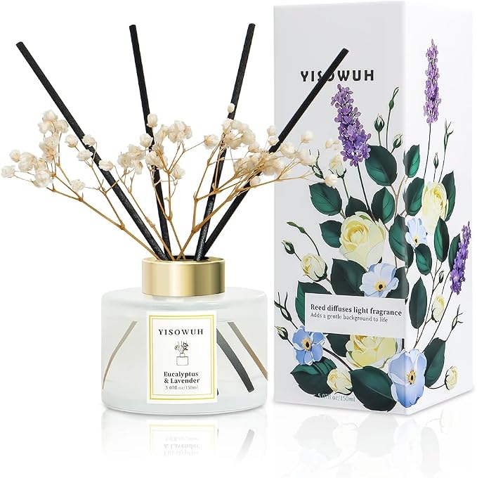 Reed Diffuser Set,5.07 fl oz (150 ml) - Eucalyptus & Lavender Oil Diffusers with 8 Reed Sticks,Home Fragrance Reed Diffuser for Bathroom Shelf Decor