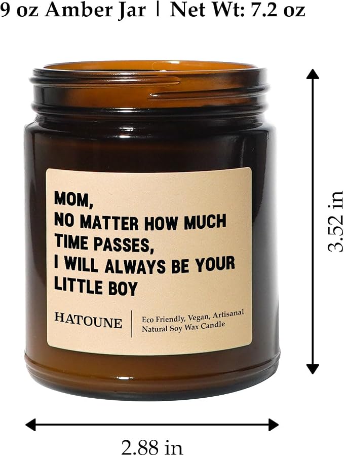 Lavender & Sage Scented Soy Candle, Mom, I Will Always Be Your Little Boy, Made in USA, Hand Crafted, 40-50 Hour Burn Time, 7.2 oz Amber Jar