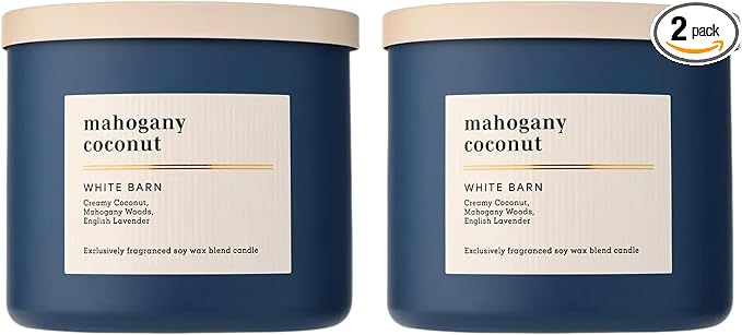 Bath & Body Works 3-Wick Candle, Mahogany Coconut Candle, Strong Throw, Long-Lasting Burn Up to 45 Hours, Exclusively Fragranced Soy Wax Blend, 14.5 oz - 2 Pack