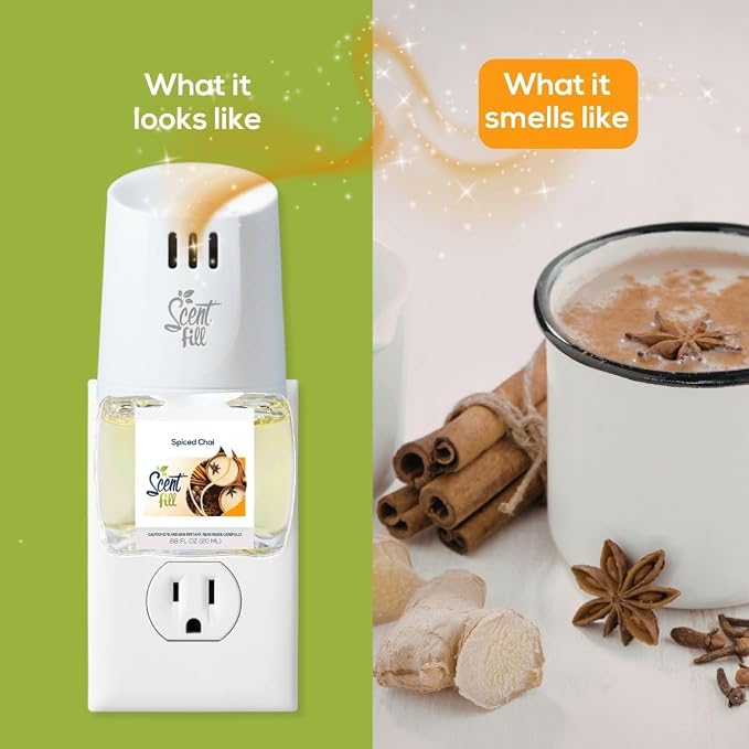 Scent Fill Spiced Chai Plug in Air Freshener, Scented Oil Refills, 2 Refills + Diffuser