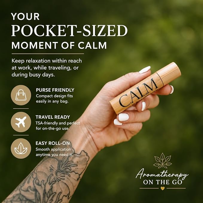 Soulistic Root Calm Essential Oil Roller, Calm Essential Oil Roll On Blend, 10ml Glass Roller- Stress Relief, Essential Oil Blends, Aromatherapy Self Care Products for Women